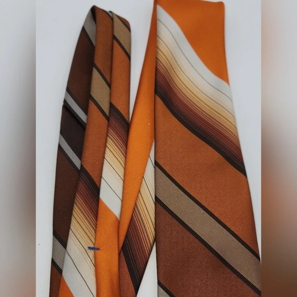 Oscar de la Renta Necktie Brown Orange Stripe‎ Vintage Retro Mens Accessory